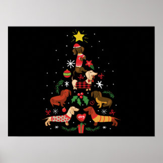 Funny Dachshund Christmas Tree Poster