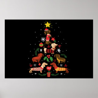 Funny Dachshund Christmas Tree Poster