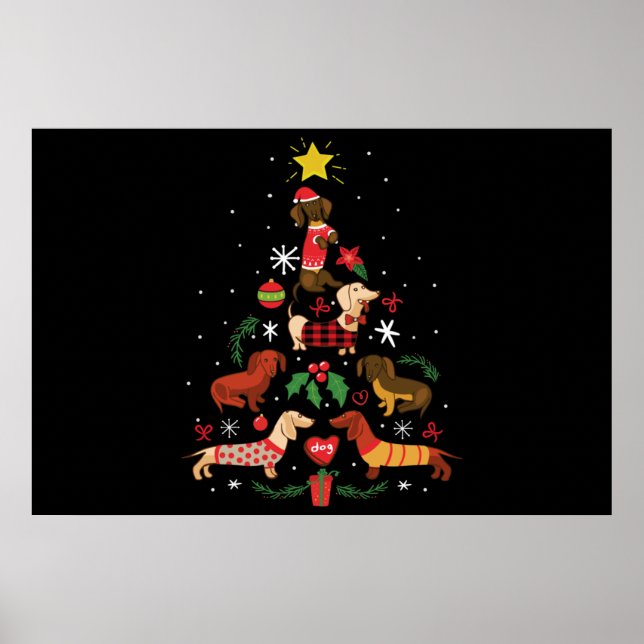 Funny Dachshund Christmas Tree Poster (Front)