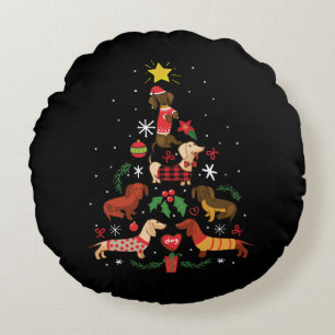 Funny Dachshund Christmas Tree Round Cushion