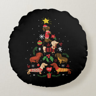 Funny Dachshund Christmas Tree Round Cushion
