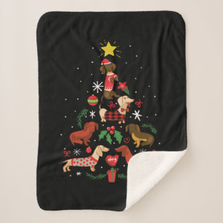 Funny Dachshund Christmas Tree Sherpa Blanket