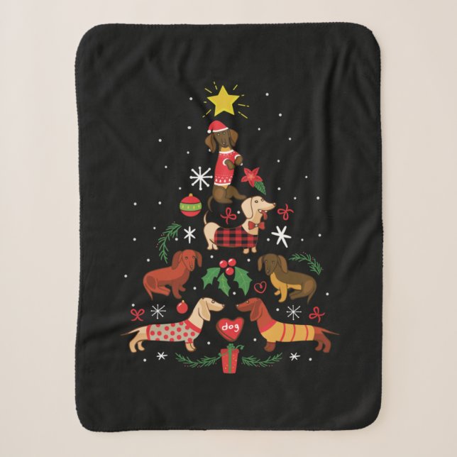 Funny Dachshund Christmas Tree Sherpa Blanket (Front)