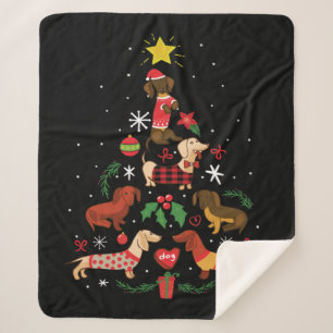 Funny Dachshund Christmas Tree Sherpa Blanket