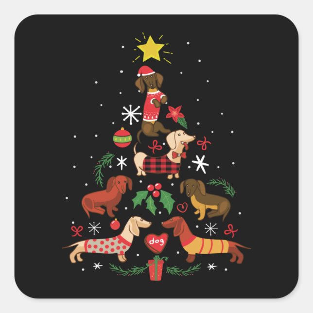 Funny Dachshund Christmas Tree Square Sticker (Front)