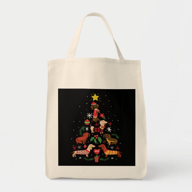 Funny Dachshund Christmas Tree Tote Bag (Front)