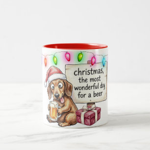 Funny Dachshund Christmas Two-Tone Coffee Mug