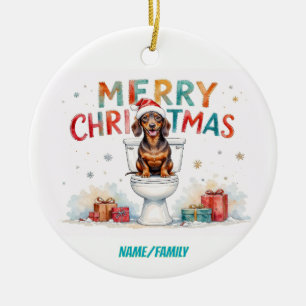Funny Dachshund Christmas – Watercolor Dog Ceramic Tree Decoration