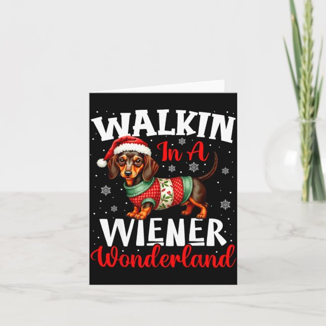 Funny Dachshund Cute Christmas Dog Lover Walking I Card (Front)