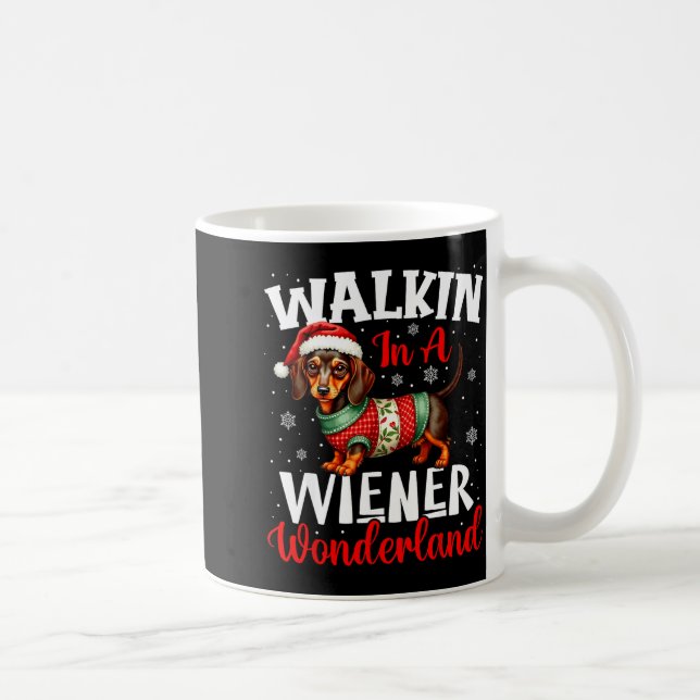 Funny Dachshund Cute Christmas Dog Lover Walking I Coffee Mug (Right)