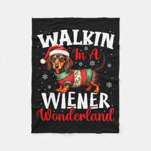 Funny Dachshund Cute Christmas Dog Lover Walking I Fleece Blanket