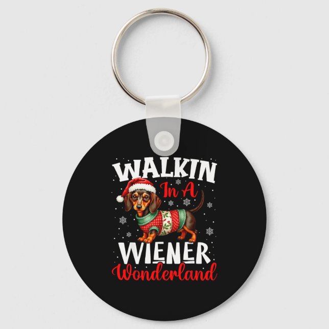 Funny Dachshund Cute Christmas Dog Lover Walking I Key Ring (Front)
