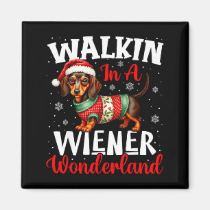 Funny Dachshund Cute Christmas Dog Lover Walking I Magnet