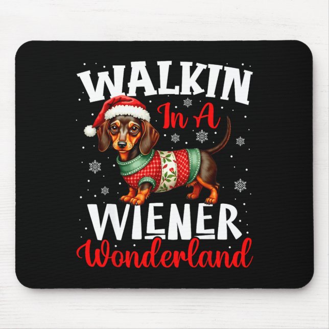 Funny Dachshund Cute Christmas Dog Lover Walking I Mouse Mat (Front)