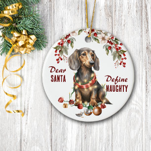 Funny Dachshund Define Naughty Christmas Ceramic Tree Decoration