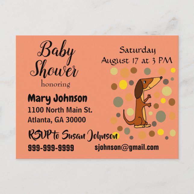 Funny Dachshund Dog Baby Shower Invitation Postcard (Front)