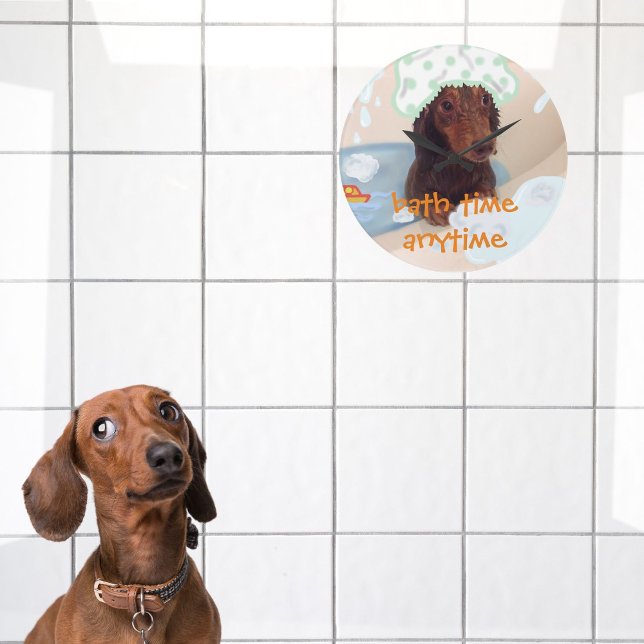 Funny dachshund dog bath tub wall clock (Dog clock to never miss bath time)