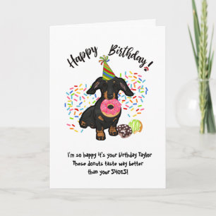 Funny Dachshund Dog Birthday Card Doughnuts
