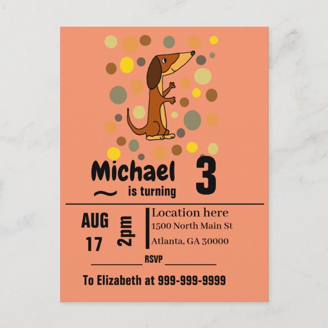 Funny Dachshund Dog Birthday Party Invitation Postcard (Front)