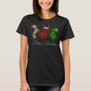 Funny Dachshund Dog Christmas Leopard Plaid Santa  T-Shirt