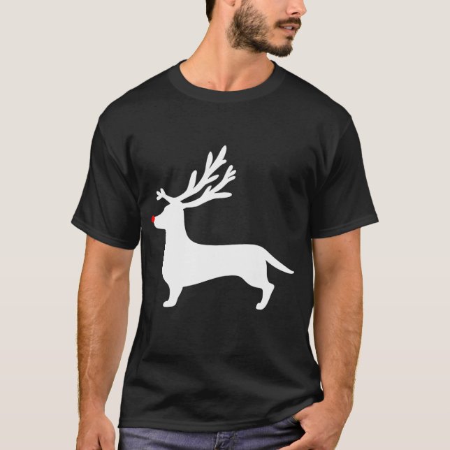Funny Dachshund Dog Christmas Reindeer Antlers T-Shirt (Front)