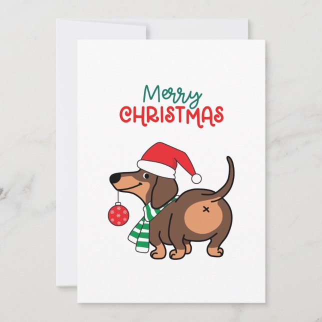 Funny Dachshund Dog Cute Merry Christmas  Holiday Card (Front)