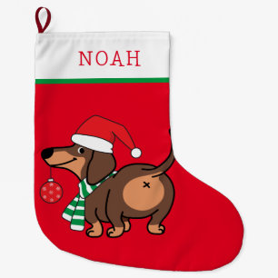 Funny Dachshund Dog Cute Merry Christmas  Large Christmas Stocking