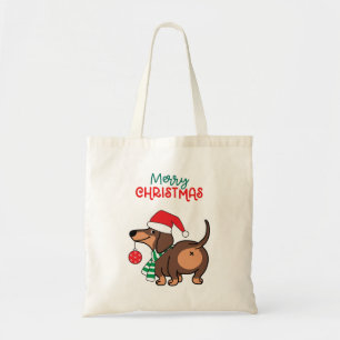 Funny Dachshund Dog Cute Merry Christmas Tote Bag