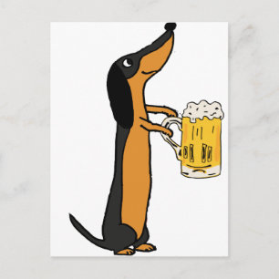 Funny Dachshund Dog Drinking Beer Cartoon Postcard