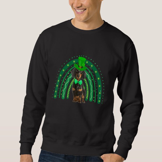 Funny Dachshund Dog Green Rainbow Happy St Patrick Sweatshirt (Front)