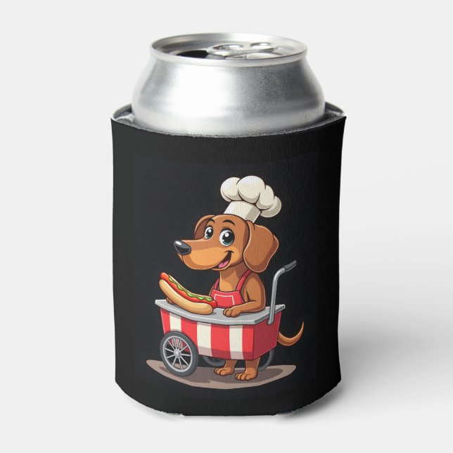 Funny Dachshund Dog Hotdog Sandwich Weenie Sausage Can Cooler (Can Front)