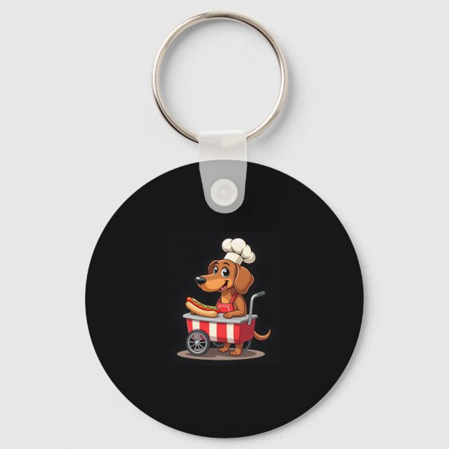 Funny Dachshund Dog Hotdog Sandwich Weenie Sausage Key Ring (Front)