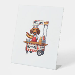 Funny Dachshund Dog Hotdog Sandwich Weenie Sausage Pedestal Sign