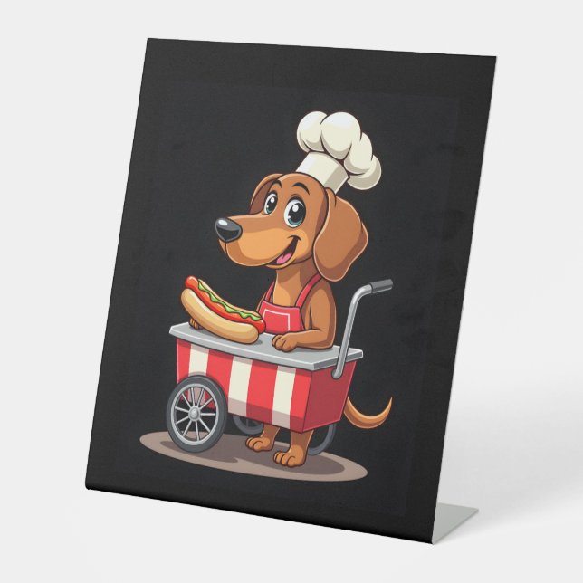 Funny Dachshund Dog Hotdog Sandwich Weenie Sausage Pedestal Sign (Front)