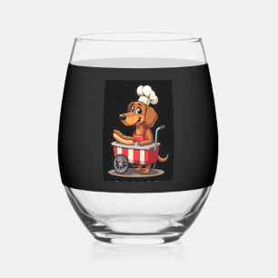 Funny Dachshund Dog Hotdog Sandwich Weenie Sausage Stemless Wine Glass