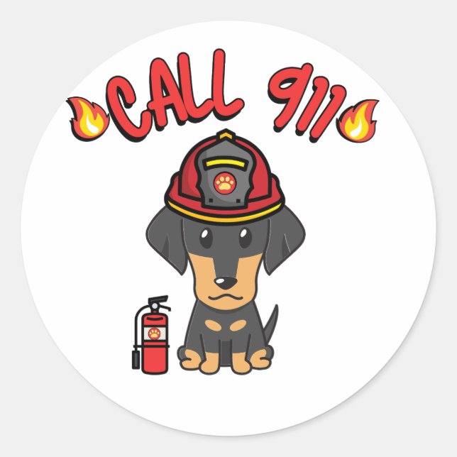Funny Dachshund dog is a firefighter  Classic Round Sticker (Front)