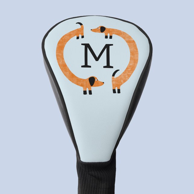 Funny Dachshund Dog Monogram Golf Head Cover (Fun Dachshund Wiener Sausage Dog personalize monogram initial golf head cover)