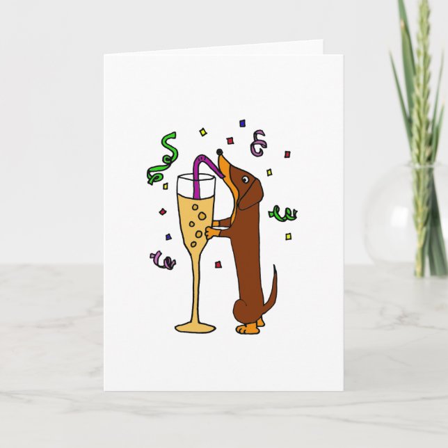 Funny Dachshund Dog Party Cartoon Card (Front)