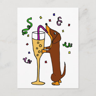 Funny Dachshund Dog Party Cartoon Postcard