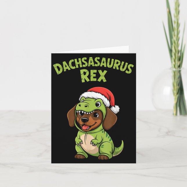 Funny Dachshund Dog T-rex Costume Christmas Kids B Card (Front)