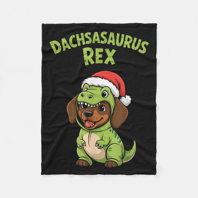 Funny Dachshund Dog T-rex Costume Christmas Kids B Fleece Blanket (Front)