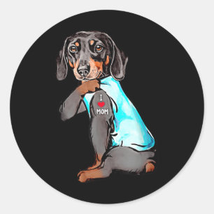 Funny Dachshund Dog Tattoo I Love Mum Dogmom Gift Classic Round Sticker