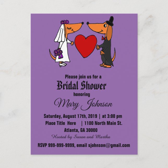 Funny Dachshund Dog Wedding Cartoon Invitation Postcard (Front)