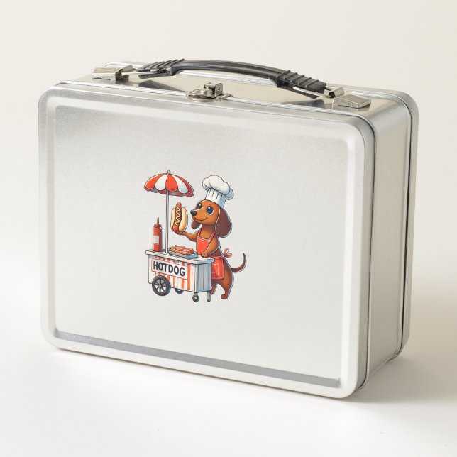 Funny Dachshund Dog Weenie Sausage Hotdog Sandwich Metal Lunch Box (Front)