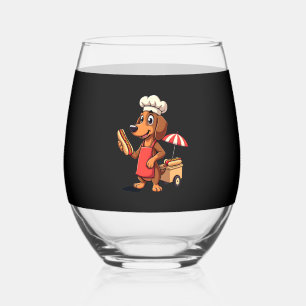 Funny Dachshund Dog Weenie Sausage Hotdog Sandwich Stemless Wine Glass