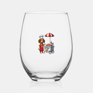Funny Dachshund Dog Weiner Sausage Hotdog Sandwich Stemless Wine Glass
