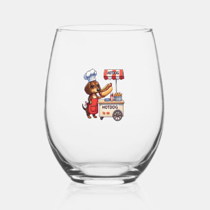 Funny Dachshund Dog Weiner Sausage Hotdog Sandwich Stemless Wine Glass