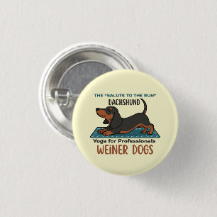 Funny dachshund doing the sun salutation (yoga) 3 cm round badge