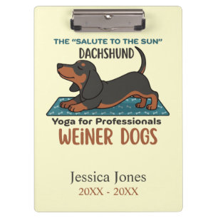 Funny dachshund doing the sun salutation (yoga) clipboard