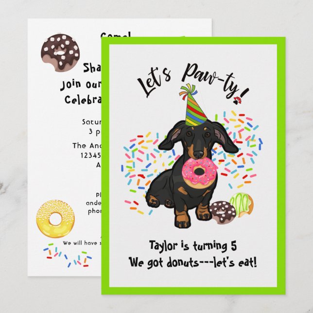 Funny Dachshund Doughnut Birthday Party Invitation (Front/Back)